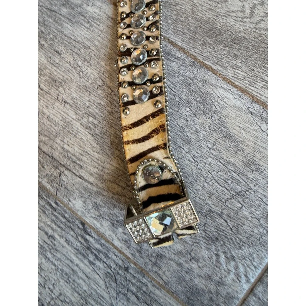 BHW Western Belt XL Zebra Print Rhinestone Extra Large Studded Calf Hair Leather